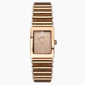 Seksy Edge® Ladies Watch | Rose Gold Case & Stainless Steel Bracelet with Peach Dial